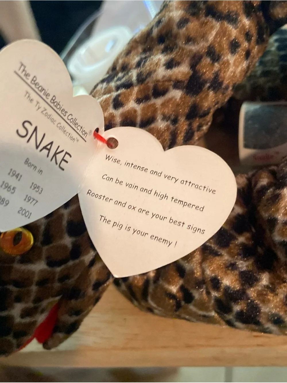 Ty Leopard Print Snake Plush - Brown, Black, Red Accent